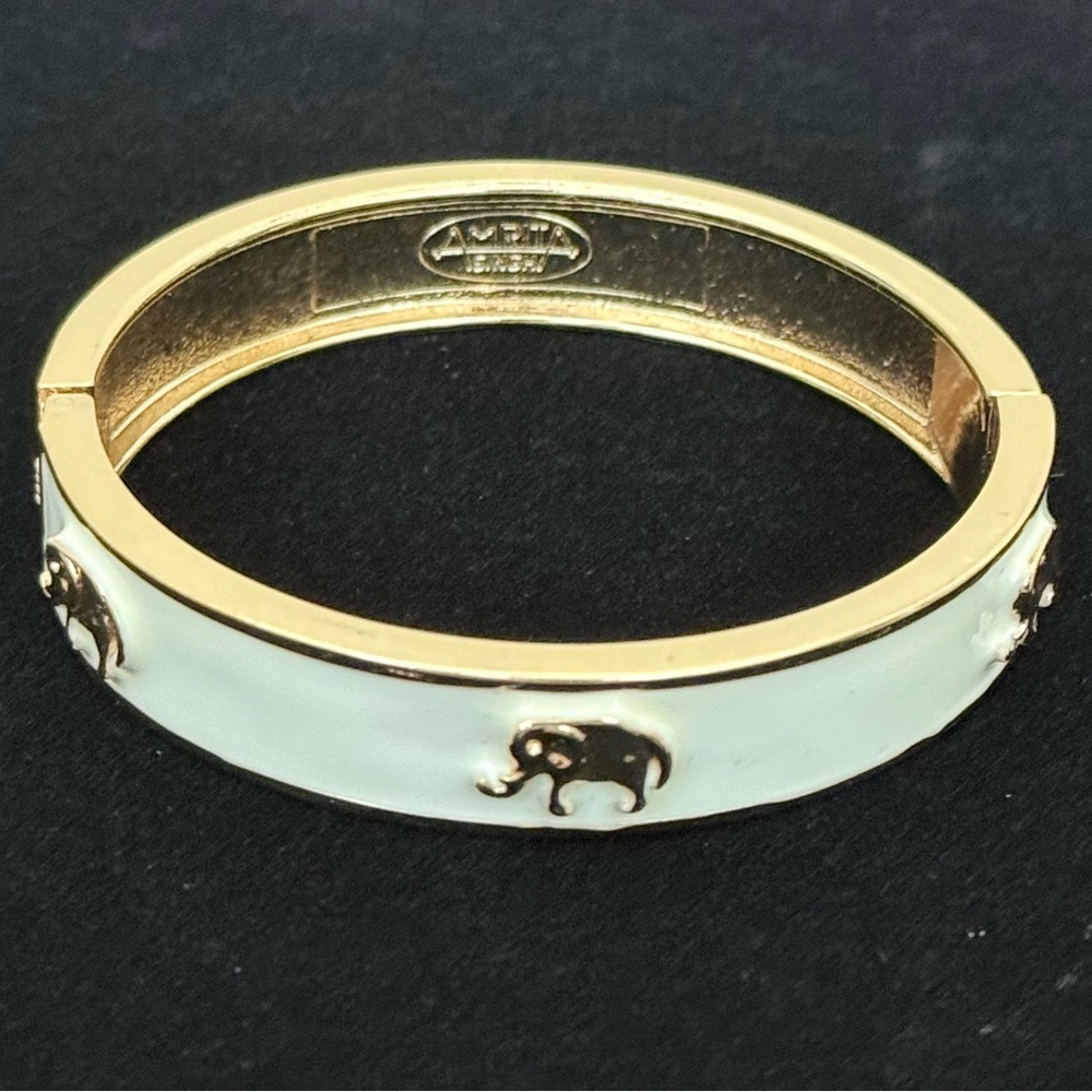 Amrita Singh Gold and White Enamel Elephant Motif Bracelet
